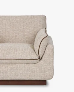 Fauteuil, Tweed beige marron noisette & Bois teinte noyer, L100 Elysee