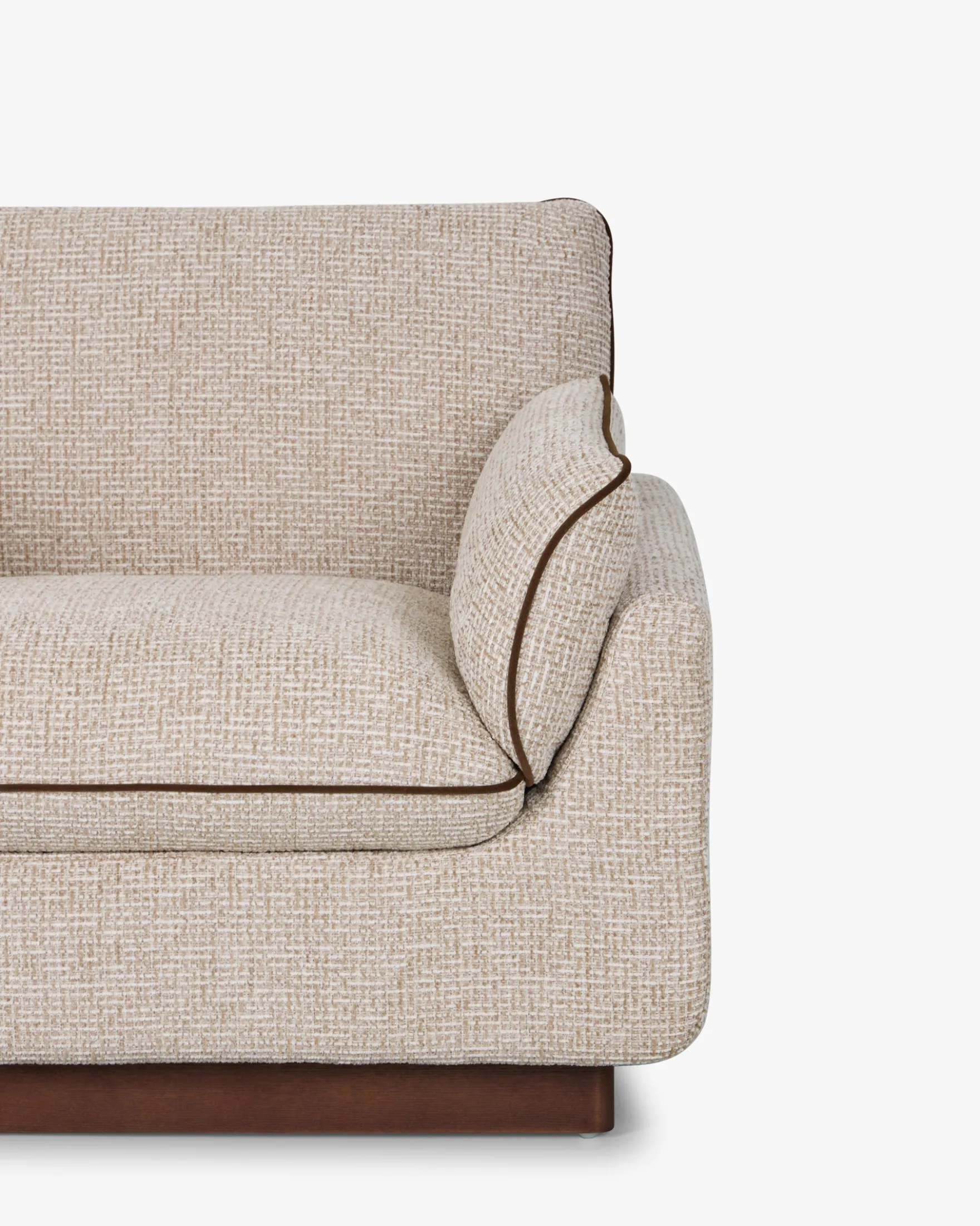 Fauteuil, Tweed beige marron noisette & Bois teinte noyer, L100 Elysee