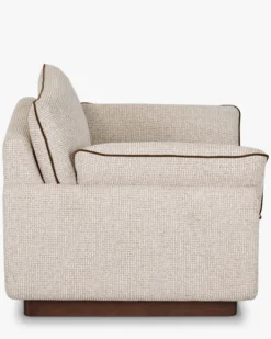 Fauteuil, Tweed beige marron noisette & Bois teinte noyer, L100 Elysee