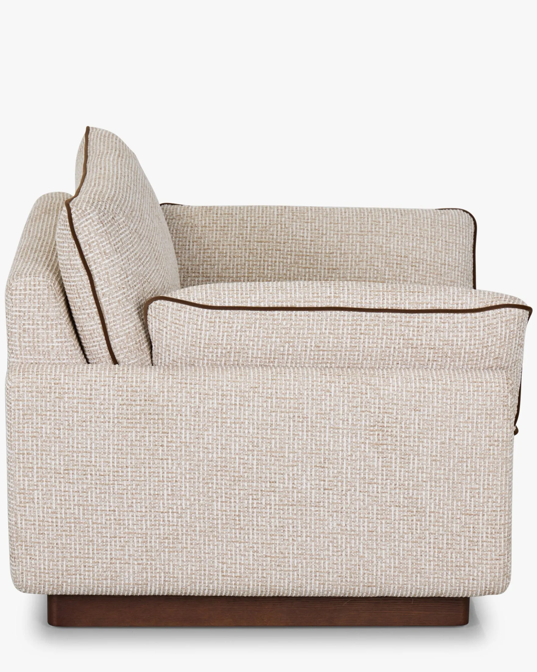 Fauteuil, Tweed beige marron noisette & Bois teinte noyer, L100 Elysee