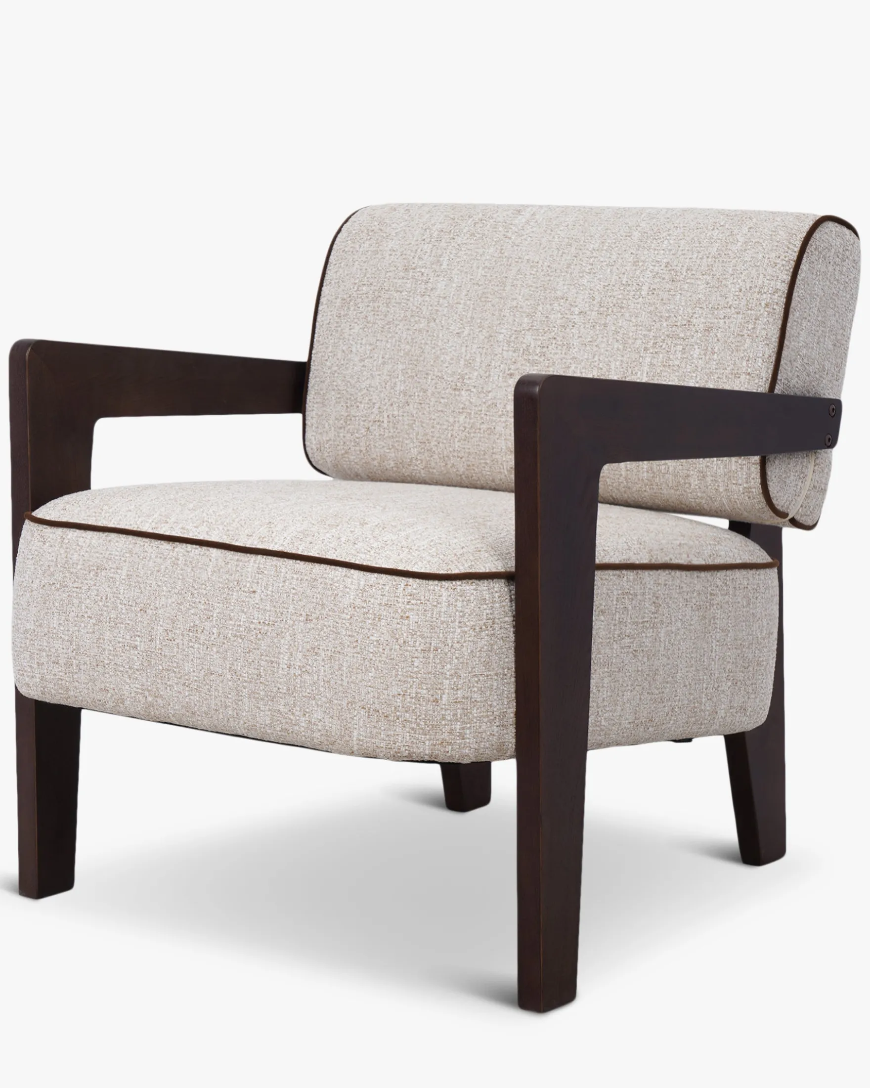 Fauteuil, Tweed écru meringue & Frêne massif Elva