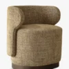 Fauteuil, Tweed marron caramel & bois chocolat Giulio