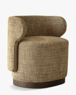 Fauteuil, Tweed marron caramel & bois chocolat Giulio