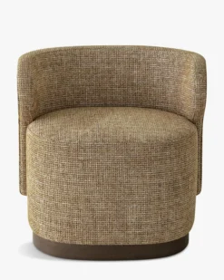 Fauteuil, Tweed marron caramel & bois chocolat Giulio