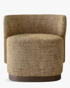 Fauteuil, Tweed marron caramel & bois chocolat Giulio