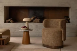 Fauteuil, Tweed marron caramel & bois chocolat Giulio