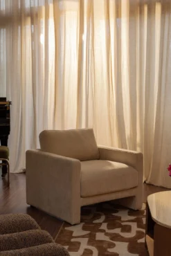 Fauteuil, Velours beige côtelé Serena