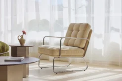 Fauteuil, Velours beige pampa Aurore