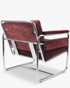 Fauteuil, Velours bordeaux ligné & Fer chromé Kyle