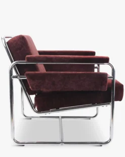 Fauteuil, Velours bordeaux ligné & Fer chromé Kyle