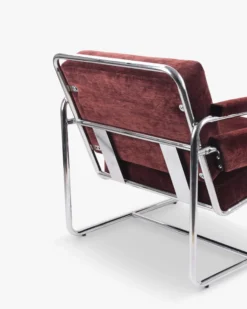 Fauteuil, Velours bordeaux ligné & Fer chromé Kyle