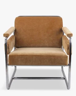 Fauteuil, Velours camel doré & Fer chromé Kyle