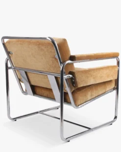 Fauteuil, Velours camel doré & Fer chromé Kyle