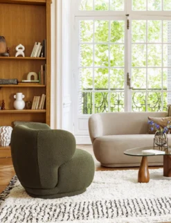 Fauteuil, Vert kaki bouclé, 90x70 Giulia