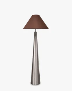 Lampadaire, Fer chromé effet brossé & Tissu marron, H151.5 Khone