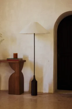 Lampadaire, Laiton antique & Lin, H160 Kensington