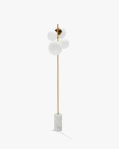 Lampadaire, Sphères blanches, marbre blanc & métal doré, H158 Skull