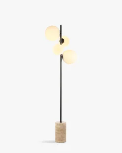 Lampadaire, Sphères blanches, travertin & métal noir, H158 Skull