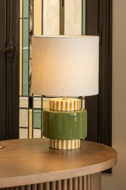 Lampe de table, Abat-jour beige et coloré graphique, H54 Onjo