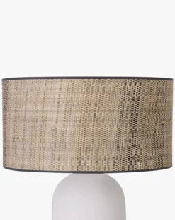 Lampe de table, Abat-jour fibre naturelle & céramique blanche, H72 Agape