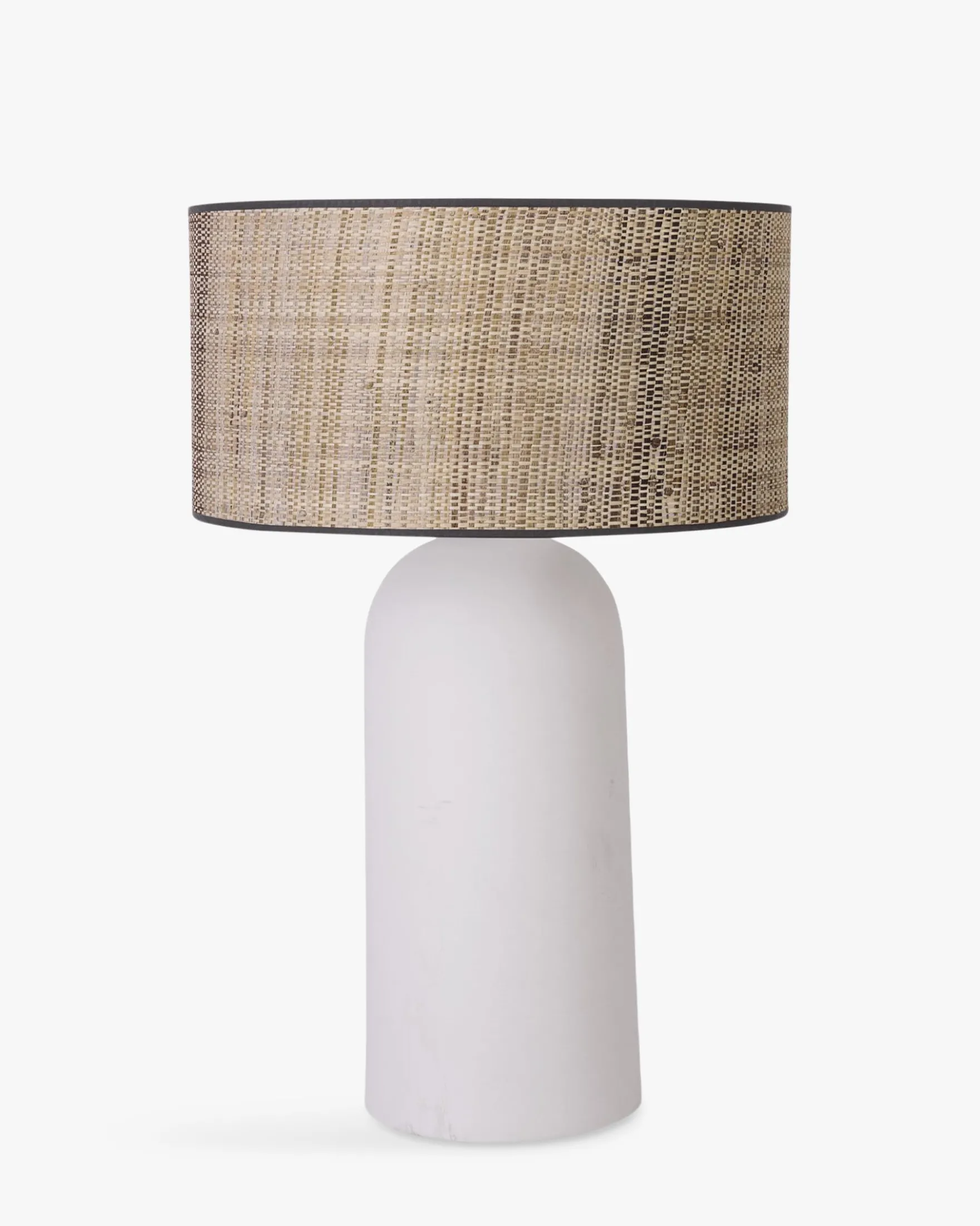 Lampe de table, Abat-jour fibre naturelle & céramique blanche, H72 Agape