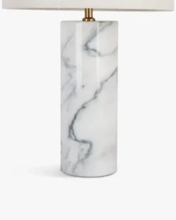 Lampe de table, Abat-jour lin & marbre blanc, H50 Gaia