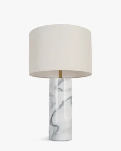 Lampe de table, Abat-jour lin & marbre blanc, H50 Gaia