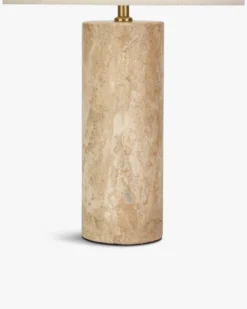 Lampe de table, Abat-jour lin & travertin naturel, H50 Gaia