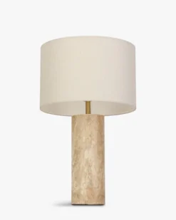 Lampe de table, Abat-jour lin & travertin naturel, H50 Gaia