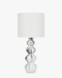 Lampe de table, Céramique blanche & Lin blanc, H65 Nebula