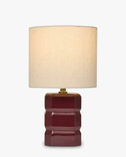 Lampe de table, Céramique bordeaux & Tissu crème, H40 Anya