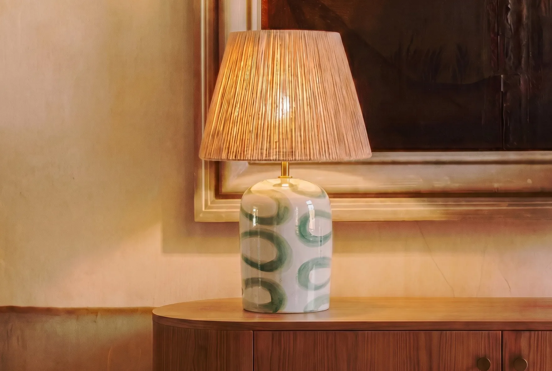 Lampe de table, Céramique peinte à la main, H56 Savannah