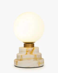 Lampe de table, Marbre rose & Verre blanc, H20,5 Lunaris