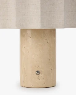 Lampe de table, Travertin blanc cassé & Lin, H27.5 Bridget