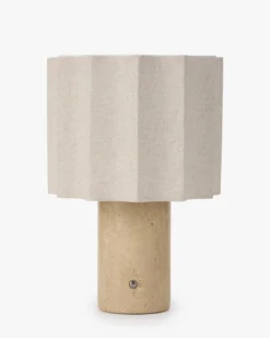 Lampe de table, Travertin blanc cassé & Lin, H27.5 Bridget