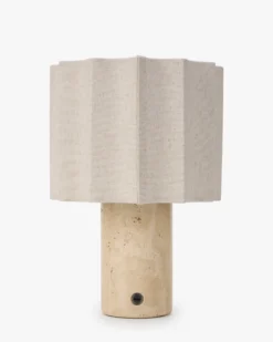 Lampe de table, Travertin blanc cassé & Lin, H27.5 Bridget