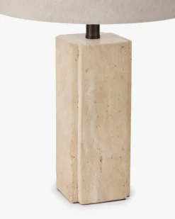 Lampe de table, Travertin blanc cassé & Lin, H53.5 Mindy