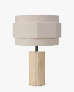 Lampe de table, Travertin blanc cassé & Lin, H53.5 Mindy