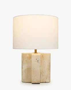 Lampe de table, Travertin & Lin blanc, H38,5 Lumenis