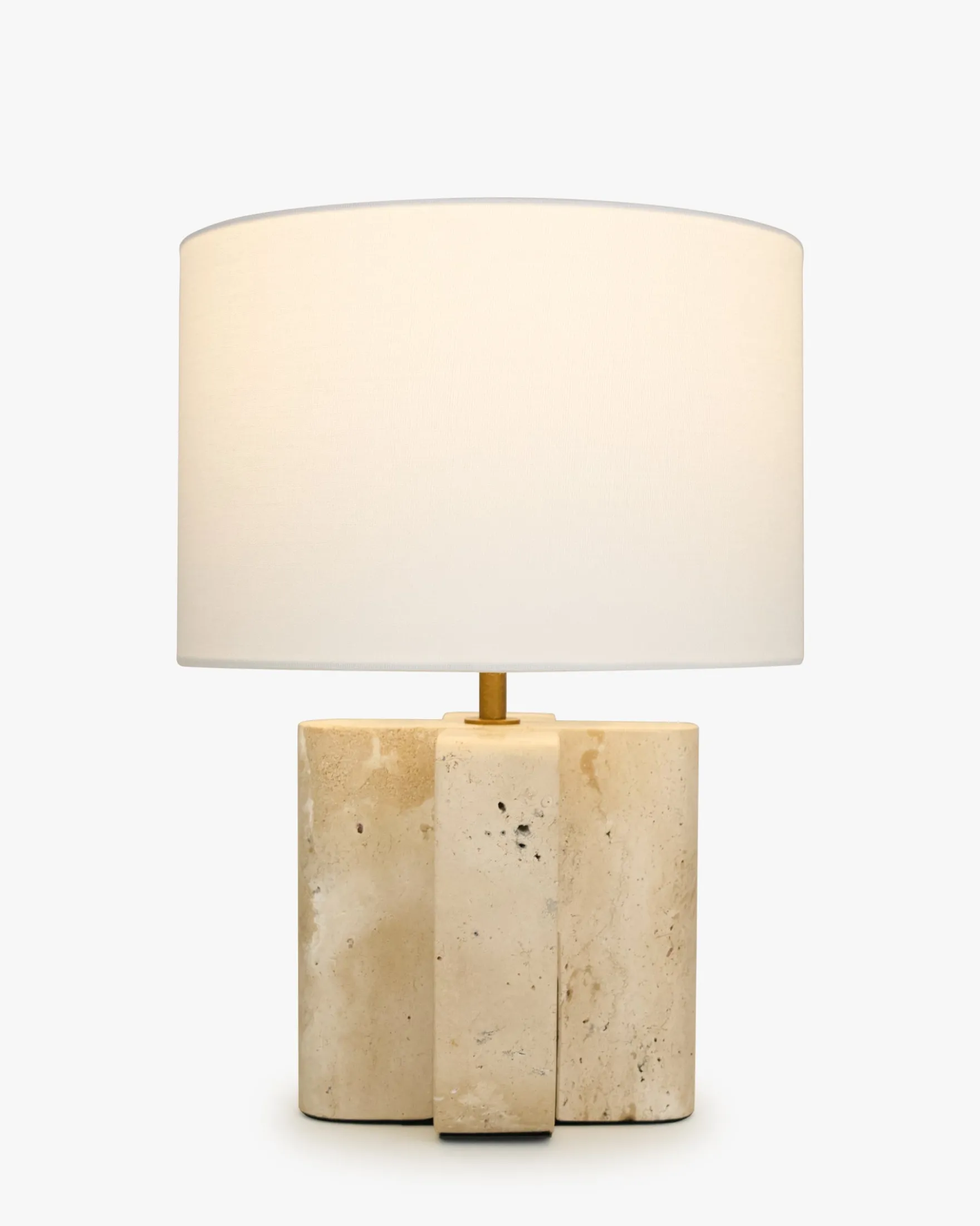 Lampe de table, Travertin & Lin blanc, H38,5 Lumenis