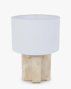Lampe de table, Travertin & Lin blanc, H38,5 Lumenis
