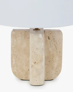 Lampe de table, Travertin & Lin blanc, H38,5 Lumenis