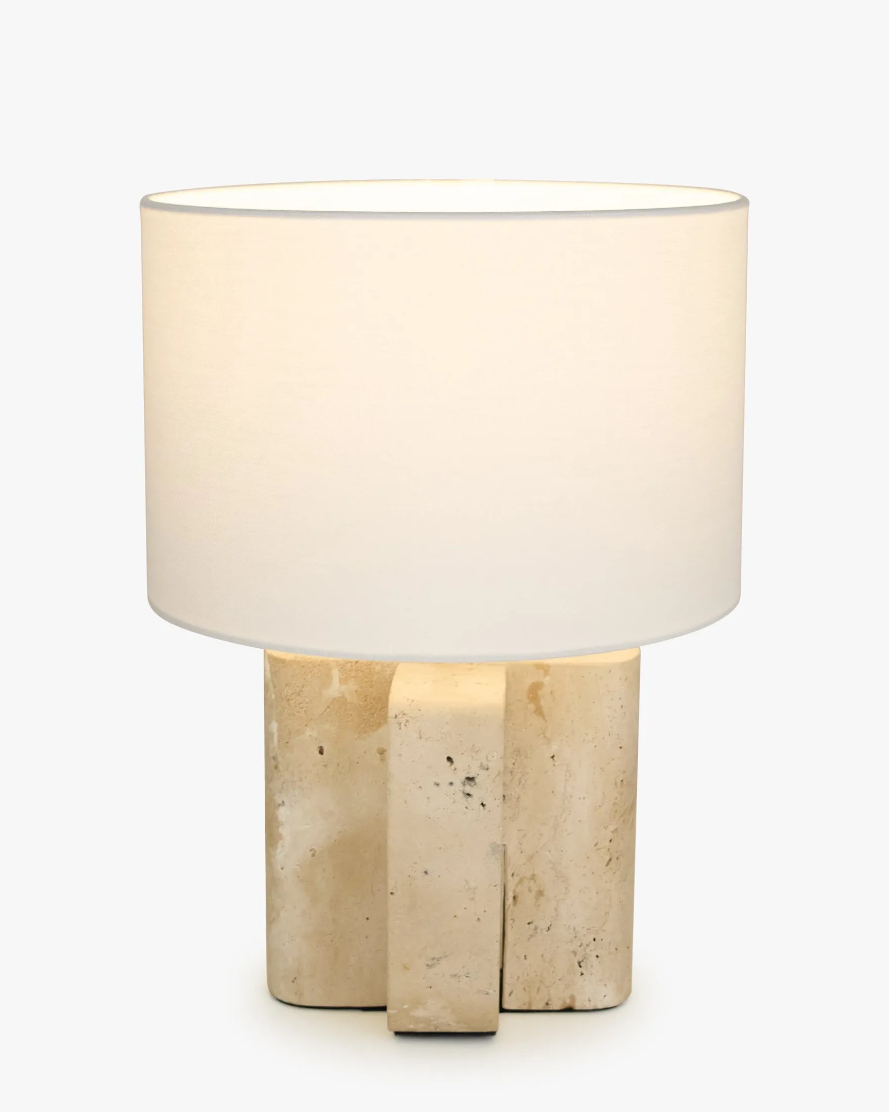 Lampe de table, Travertin & Lin blanc, H38,5 Lumenis