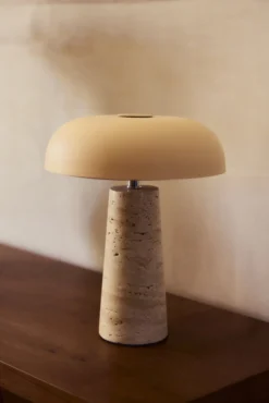 Lampe de table, Travertin & Métal beige, H31,5 Amanita
