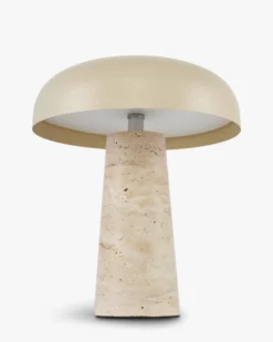 Lampe de table, Travertin & Métal beige, H31,5 Amanita