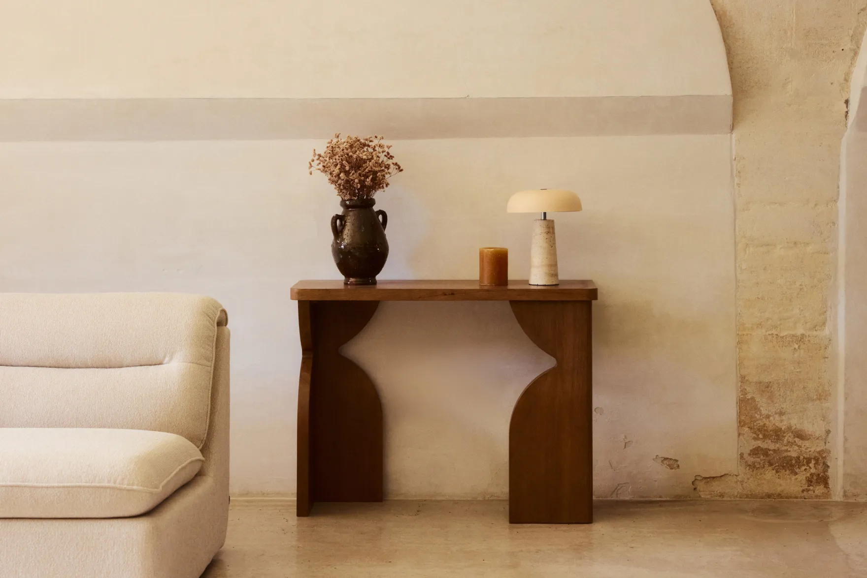 Lampe de table, Travertin & Métal beige, H31,5 Amanita