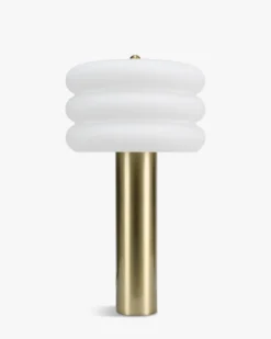 Lampe de table, Verre blanc & métal doré, H32 Houston