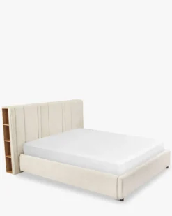 Literie, Cadre de lit avec rangement bois, crème vanille & bois noir, 160x200 Infinity