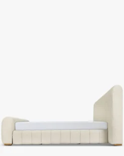 Lit 180x200, Blanc avoine bouclé & bois blond Snow