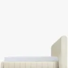 Lit 160x200, Blanc avoine bouclé & bois blond Snowy